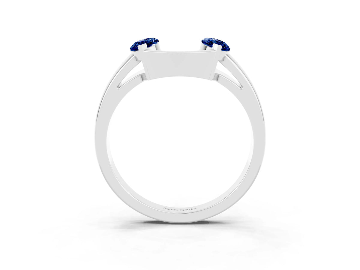 Marquise Blue Sapphire Open Band Ring in Platinum with Tension Setting