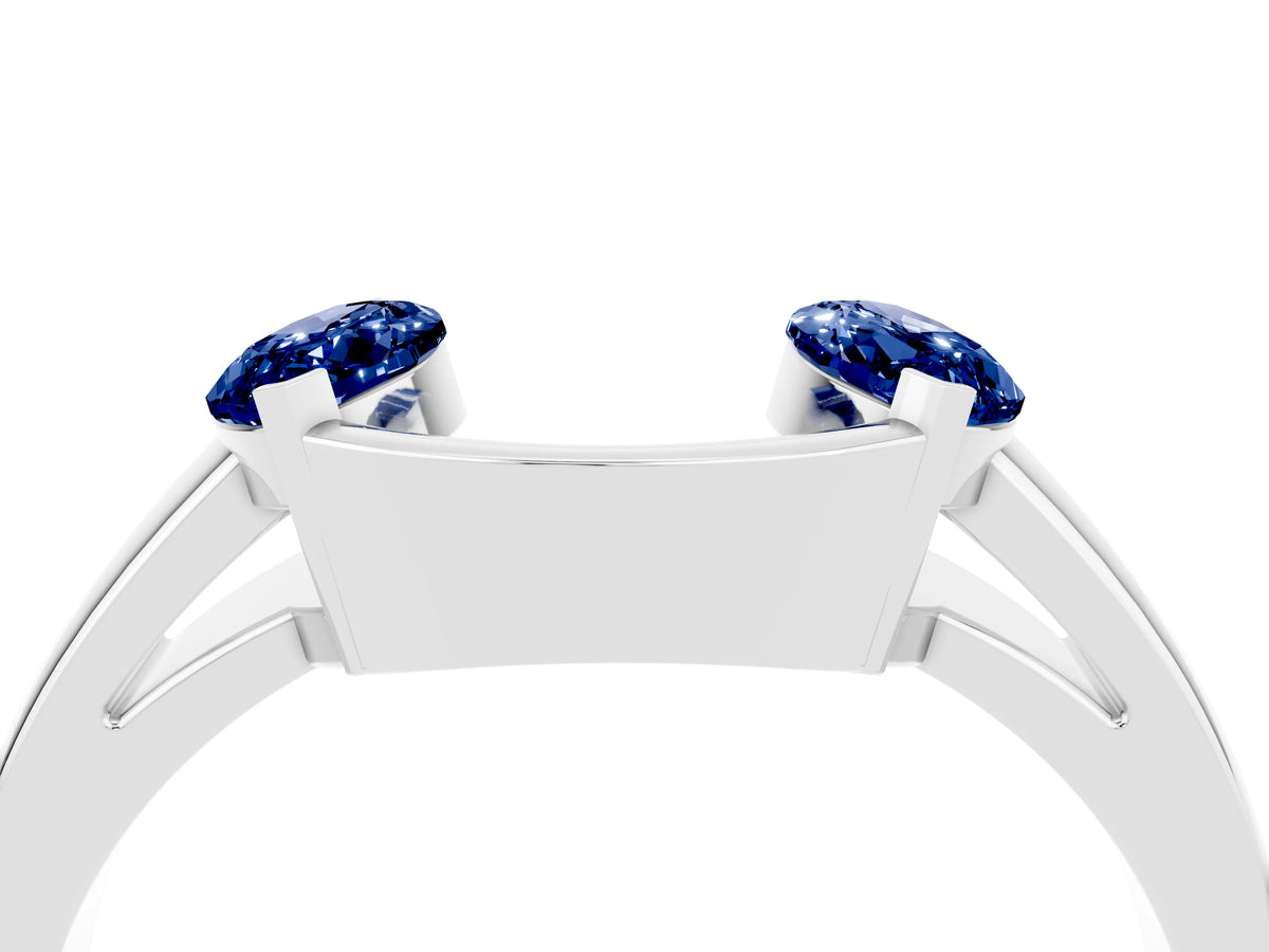 Marquise Blue Sapphire Open Band Ring in Platinum with Tension Setting