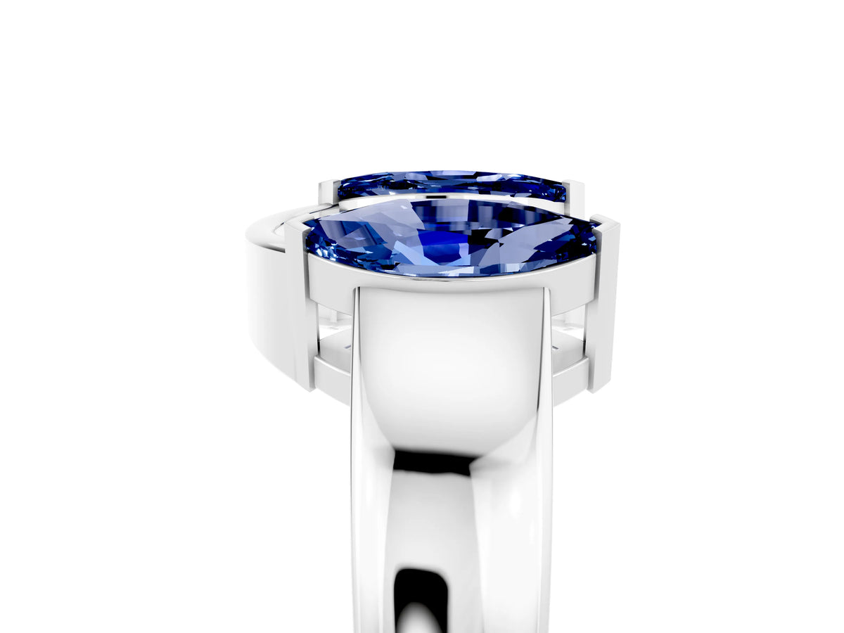 Marquise Blue Sapphire Open Band Ring in Platinum with Tension Setting