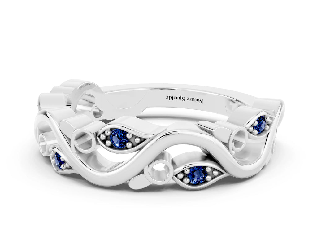 Marquise Blue Sapphire Vine Eternity Band in Silver with Bezel Setting