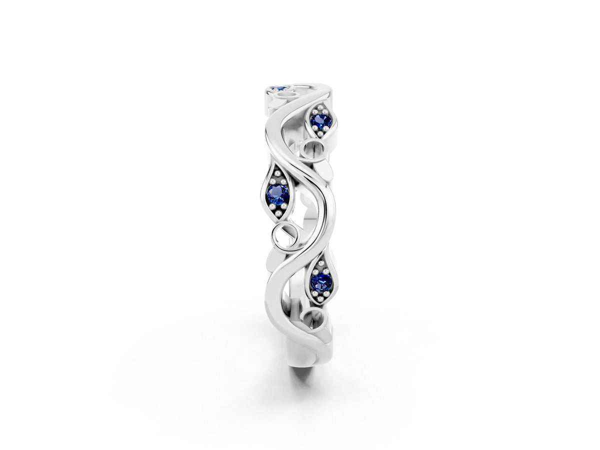Marquise Blue Sapphire Vine Eternity Band in Silver with Bezel Setting