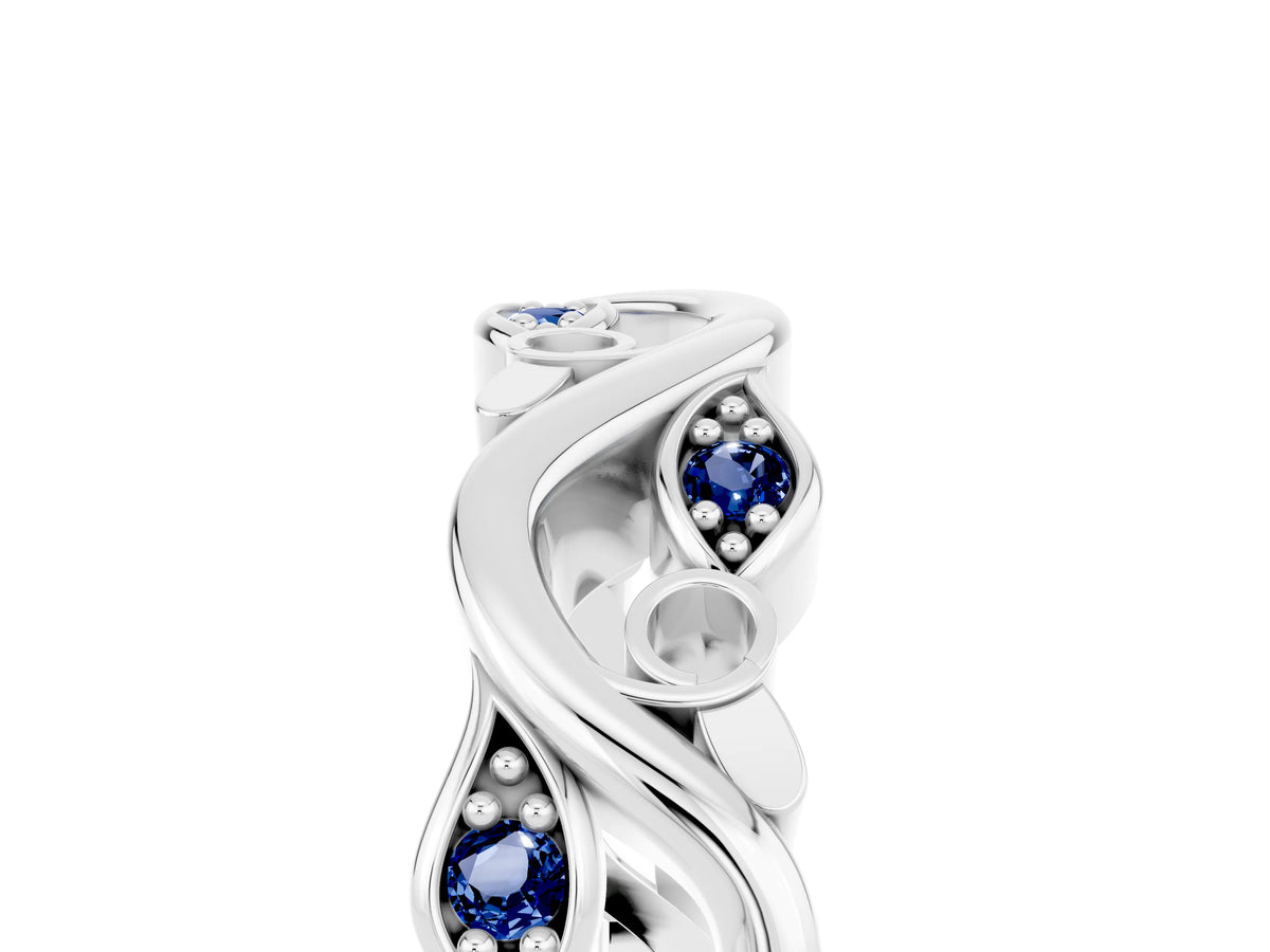 Marquise Blue Sapphire Vine Eternity Band in Silver with Bezel Setting