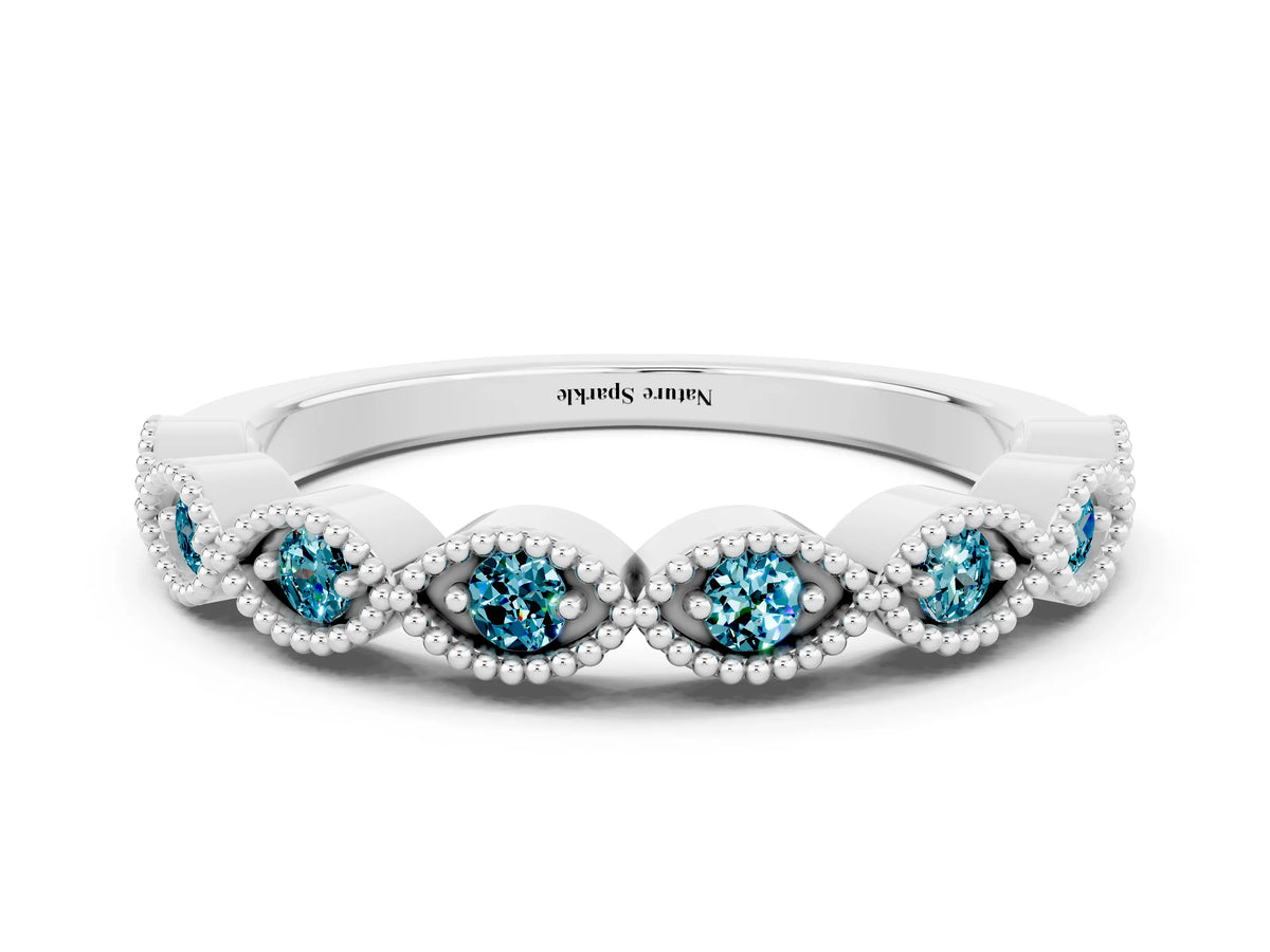 Marquise Blue Topaz Milgrain Half Eternity Band in Silver with Bezel Setting
