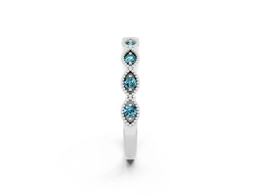 Marquise Blue Topaz Milgrain Half Eternity Band in Silver with Bezel Setting