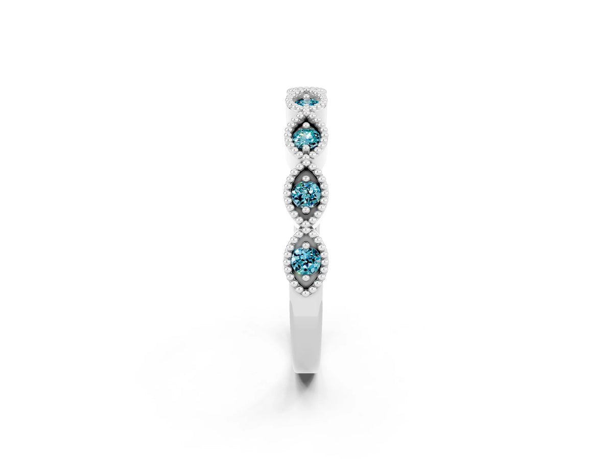 Marquise Blue Topaz Milgrain Half Eternity Band in Silver with Bezel Setting