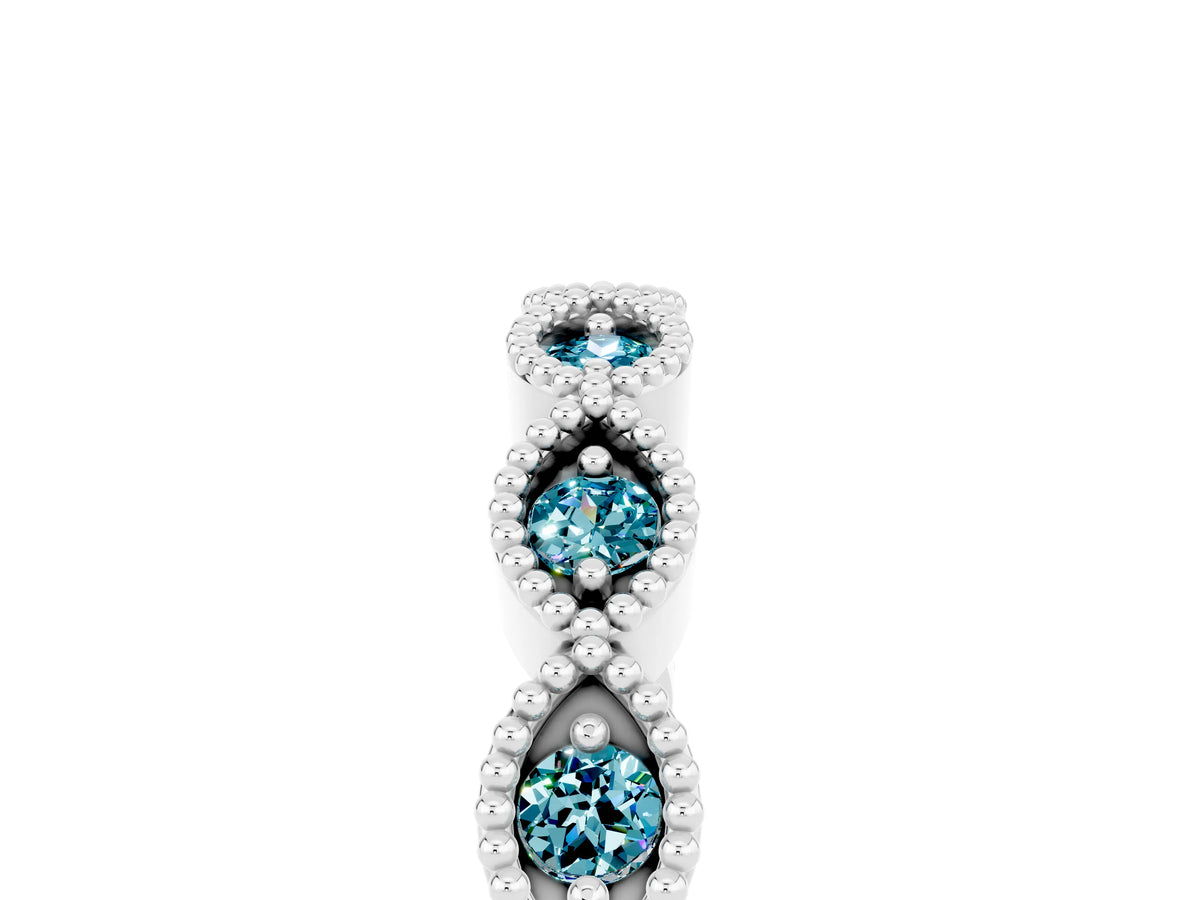 Marquise Blue Topaz Milgrain Half Eternity Band in Silver with Bezel Setting