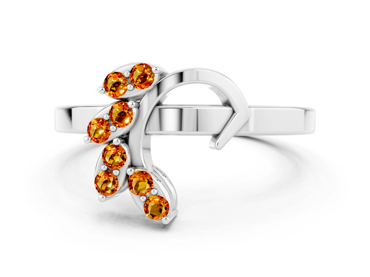 Marquise Citrine Floral Cluster Bypass Ring in Silver with Prong Setting