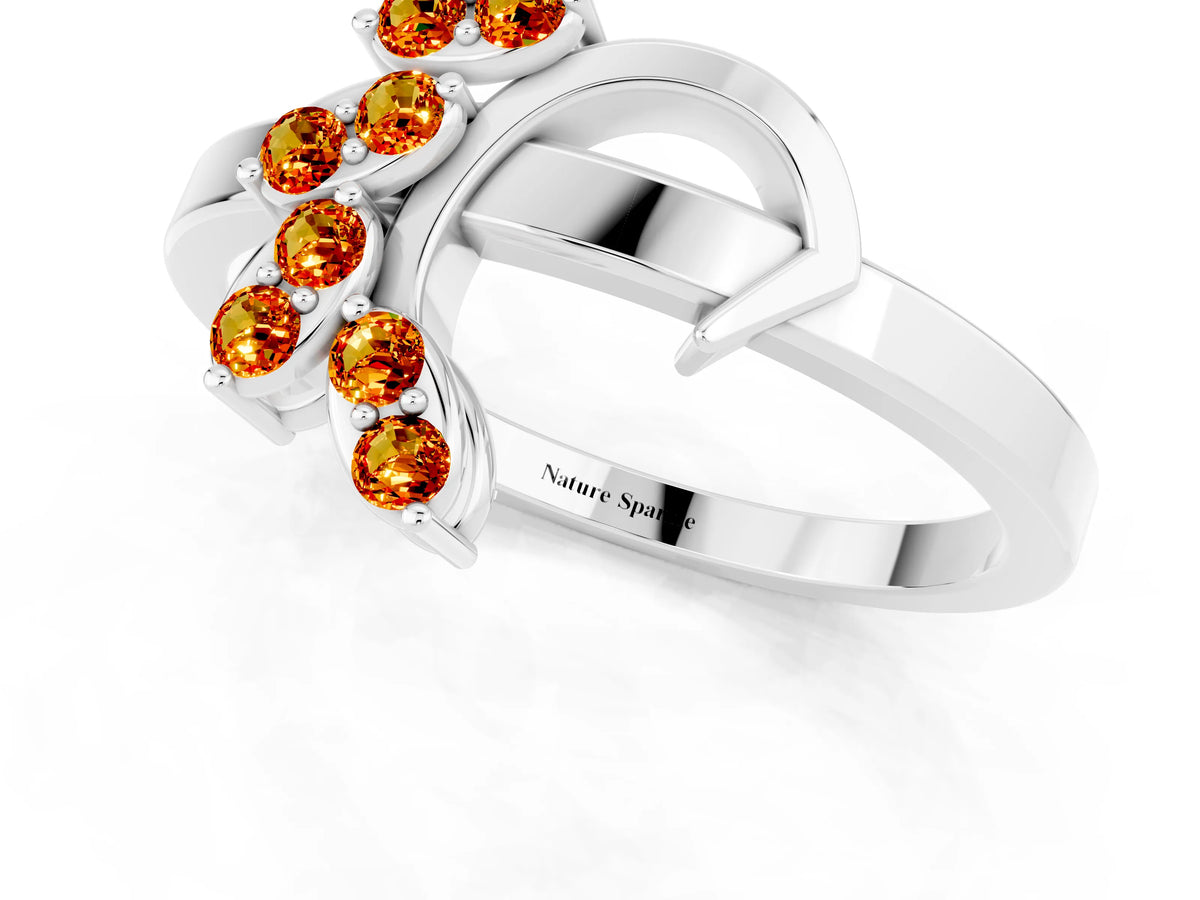 Marquise Citrine Floral Cluster Bypass Ring in Silver with Prong Setting