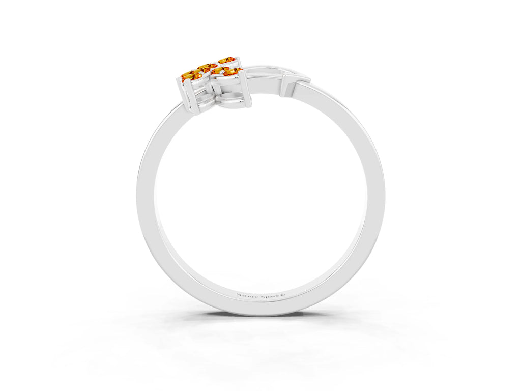 Marquise Citrine Floral Cluster Bypass Ring in Silver with Prong Setting