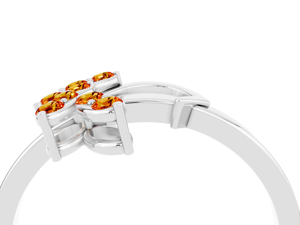 Marquise Citrine Floral Cluster Bypass Ring in Silver with Prong Setting