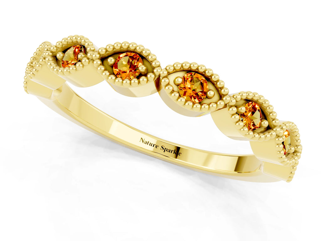 Marquise Citrine Milgrain Half Eternity Band in Yellow gold with Bezel Setting