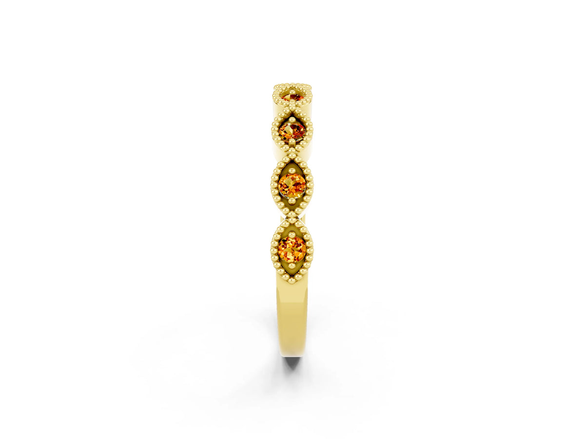 Marquise Citrine Milgrain Half Eternity Band in Yellow gold with Bezel Setting