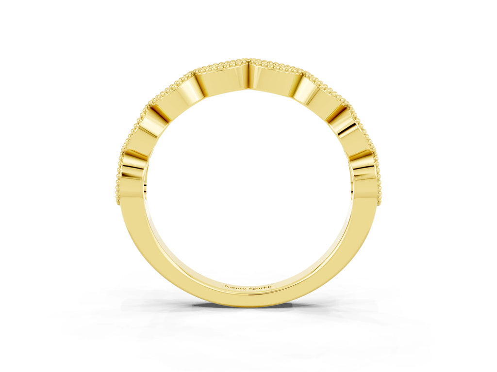Marquise Citrine Milgrain Half Eternity Band in Yellow gold with Bezel Setting