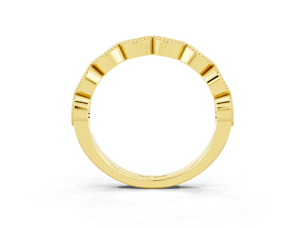Marquise Citrine Milgrain Half Eternity Band in Yellow gold with Bezel Setting