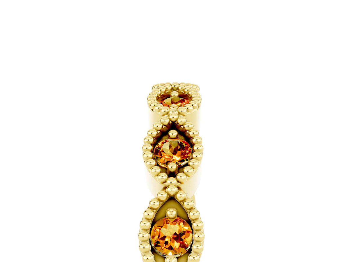 Marquise Citrine Milgrain Half Eternity Band in Yellow gold with Bezel Setting