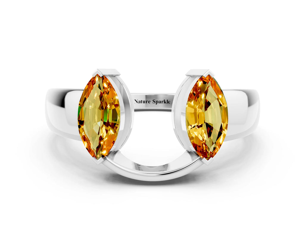 Marquise Citrine Open Band Ring in Platinum with Tension Setting