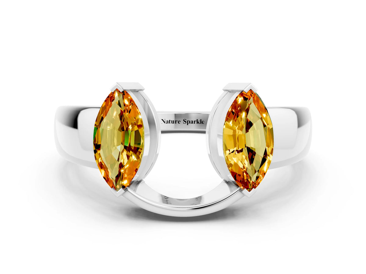 Marquise Citrine Open Band Ring in Platinum with Tension Setting
