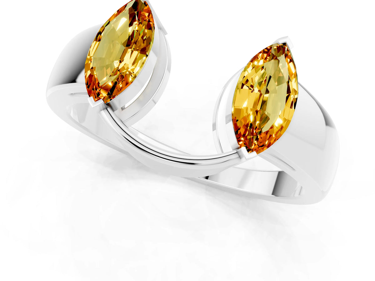 Marquise Citrine Open Band Ring in Platinum with Tension Setting