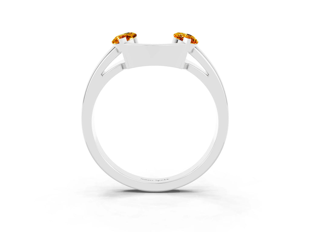 Marquise Citrine Open Band Ring in Platinum with Tension Setting