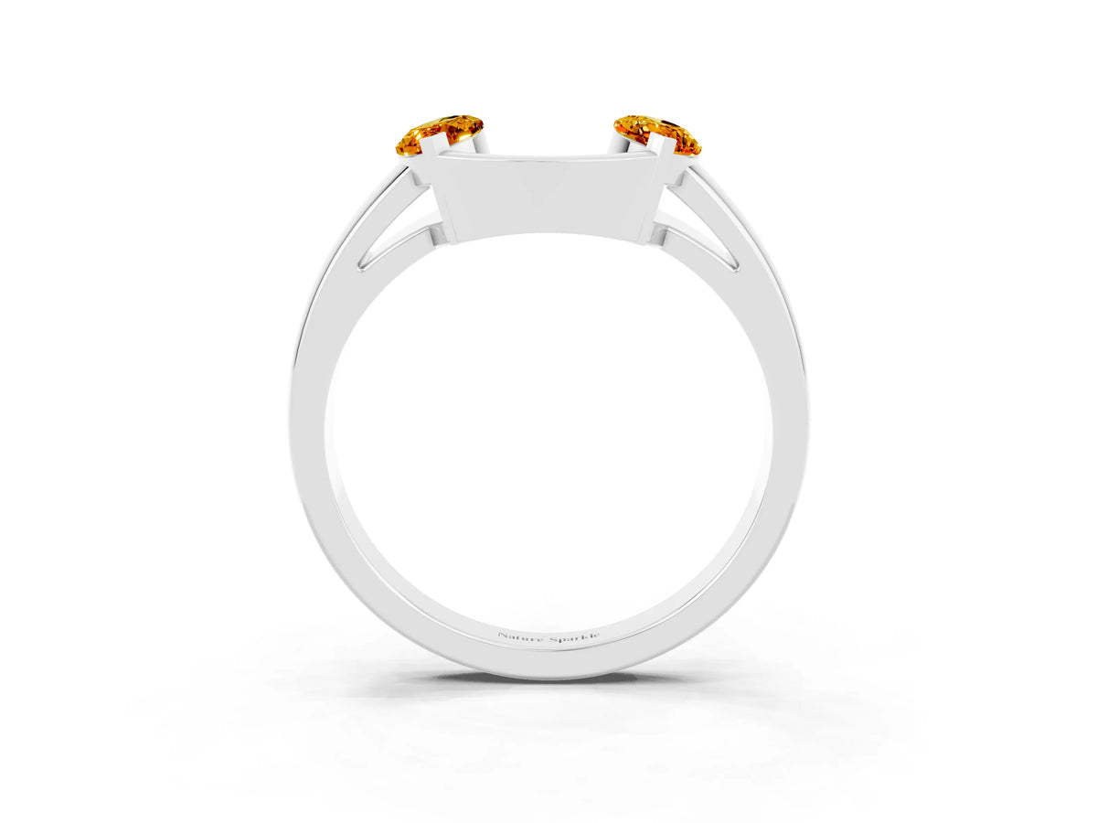 Marquise Citrine Open Band Ring in Platinum with Tension Setting