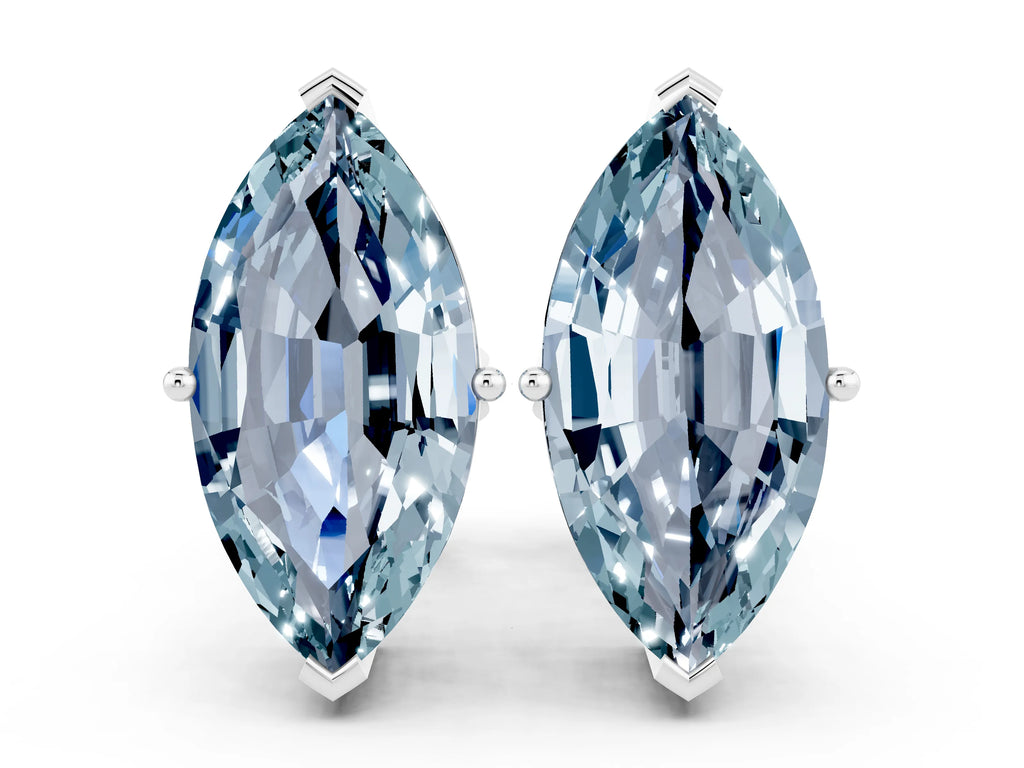 Marquise Cut Aquamarine Stud Earrings in Silver with Basket Setting