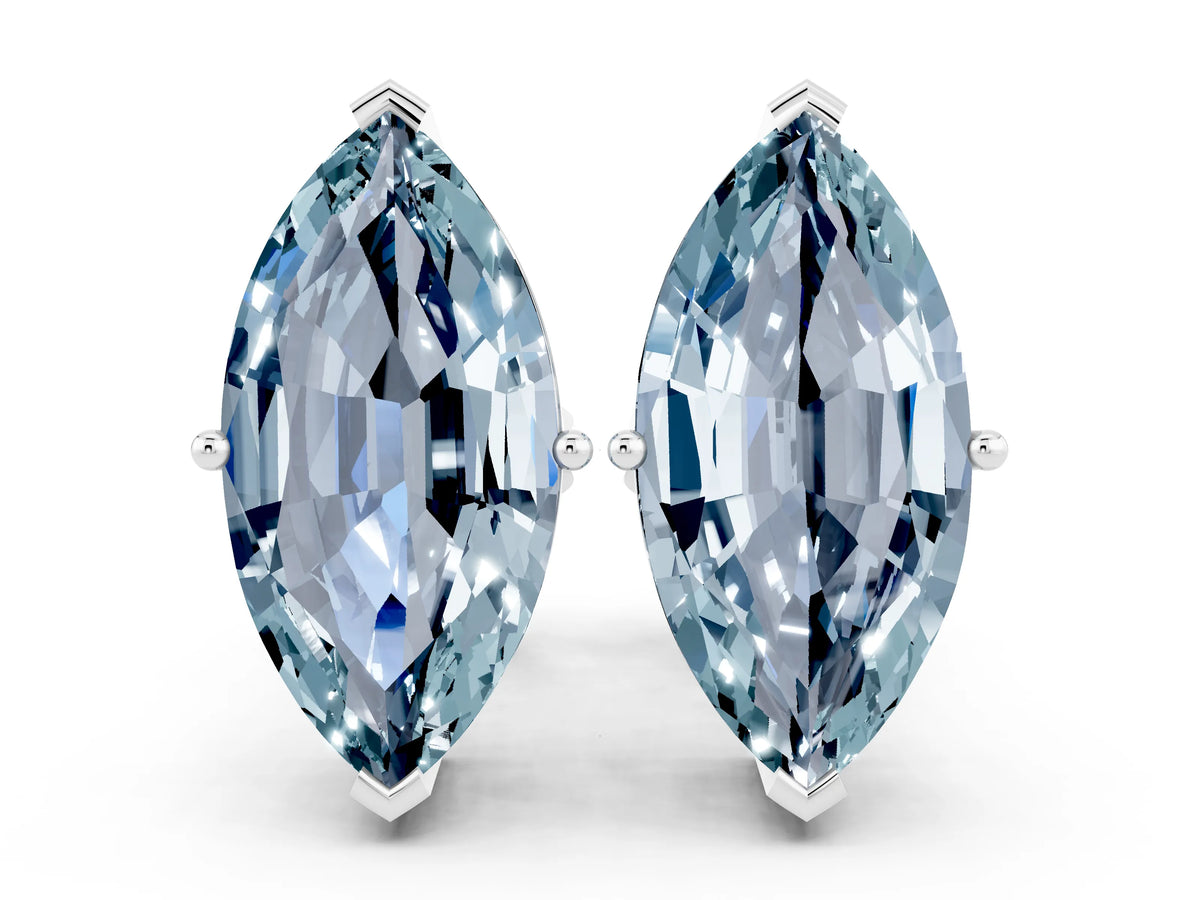 Marquise Cut Aquamarine Stud Earrings in Silver with Basket Setting