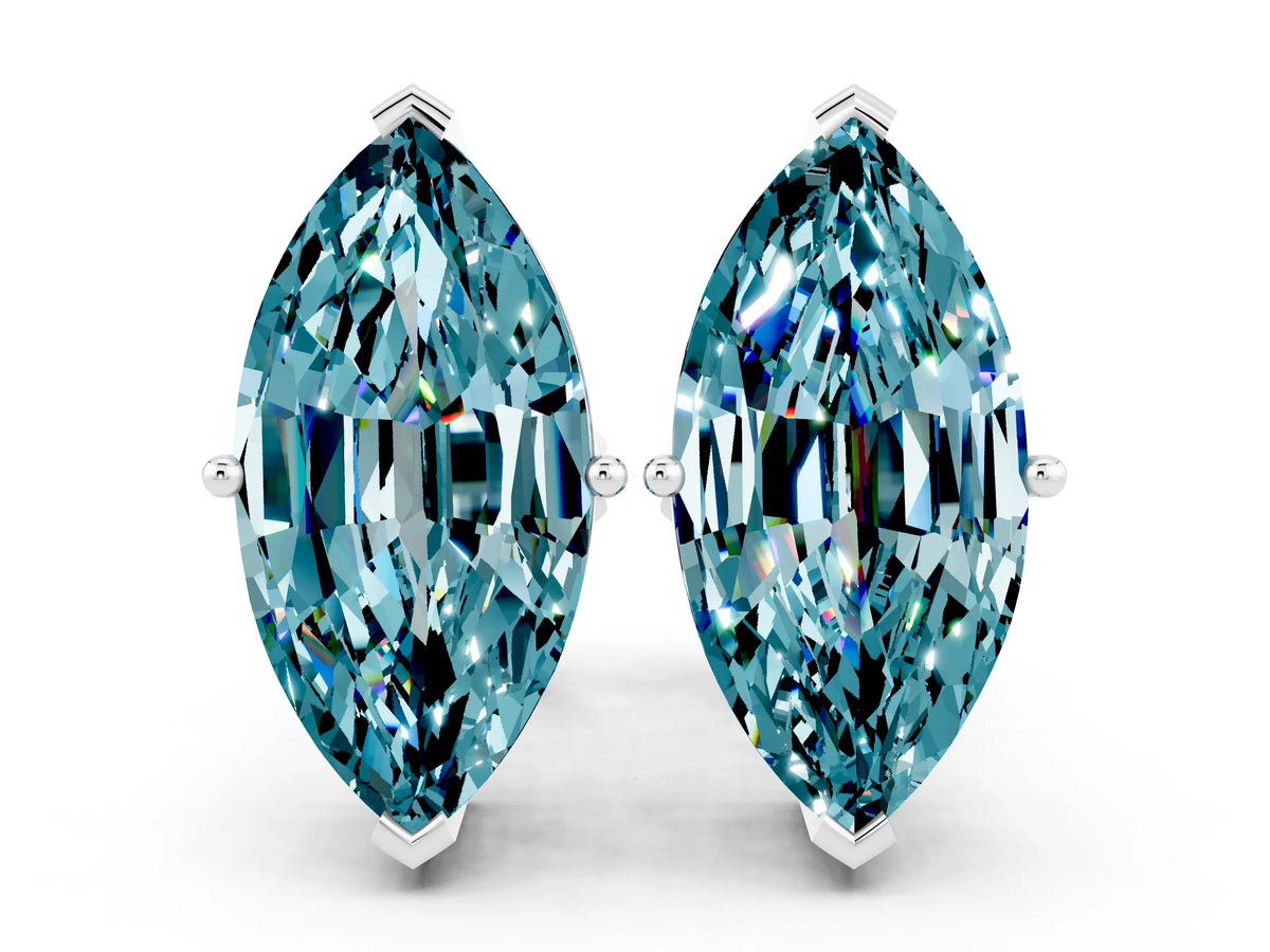 Marquise Cut Blue Topaz Stud Earrings in Platinum with Basket Setting