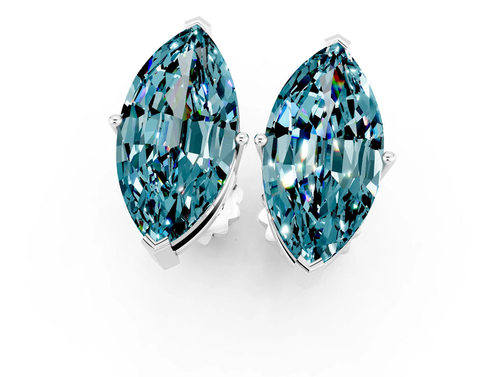 Marquise Cut Blue Topaz Stud Earrings in Platinum with Basket Setting