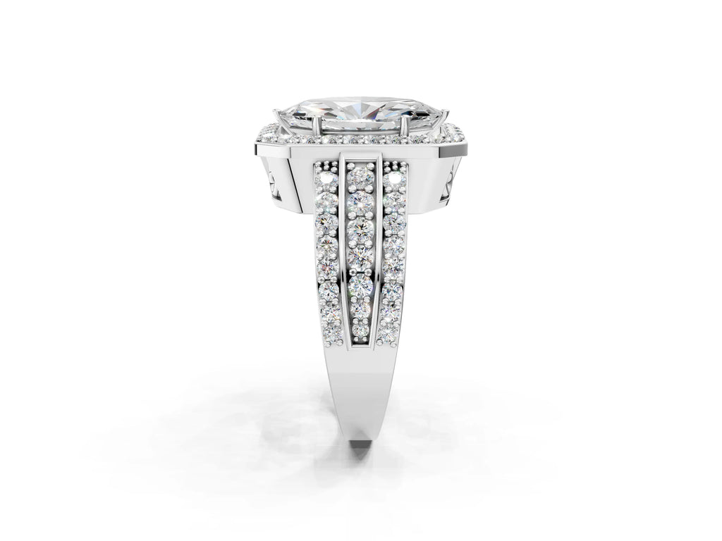 Marquise Cut Diamond Halo Engagement Ring in Platinum with Triple-Row Round Band