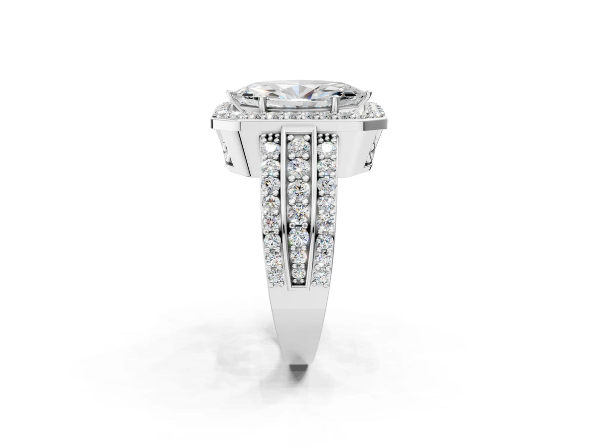 Marquise Cut Diamond Halo Engagement Ring in Platinum with Triple-Row Round Band