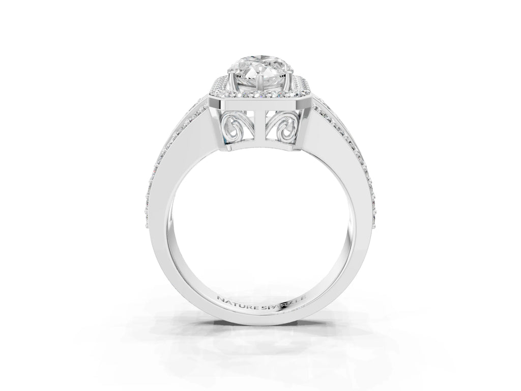 Marquise Cut Diamond Halo Engagement Ring in Platinum with Triple-Row Round Band