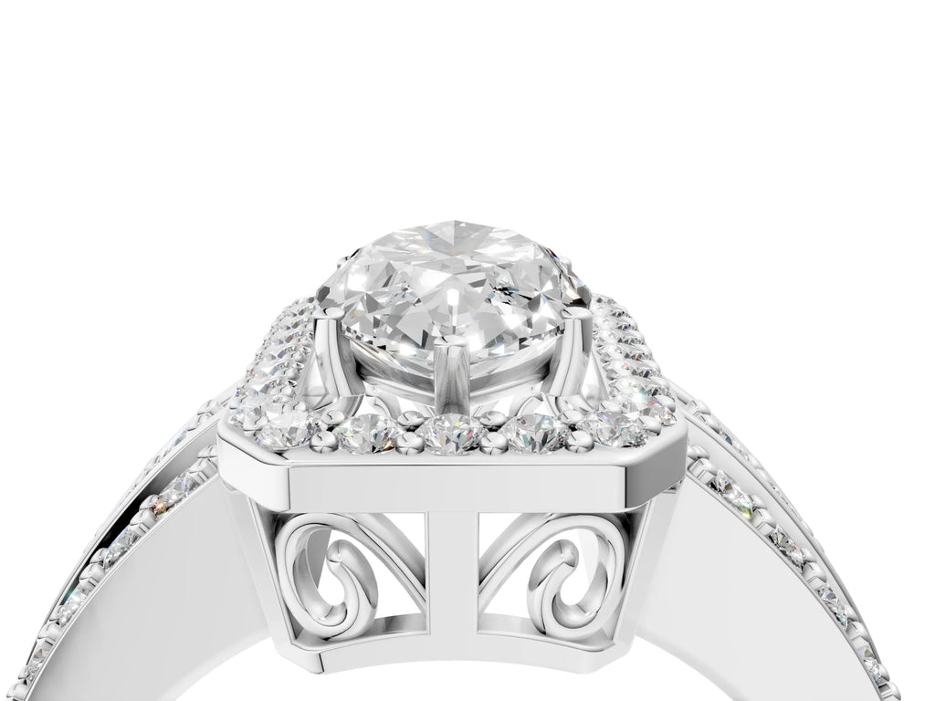 Marquise Cut Diamond Halo Engagement Ring in Platinum with Triple-Row Round Band