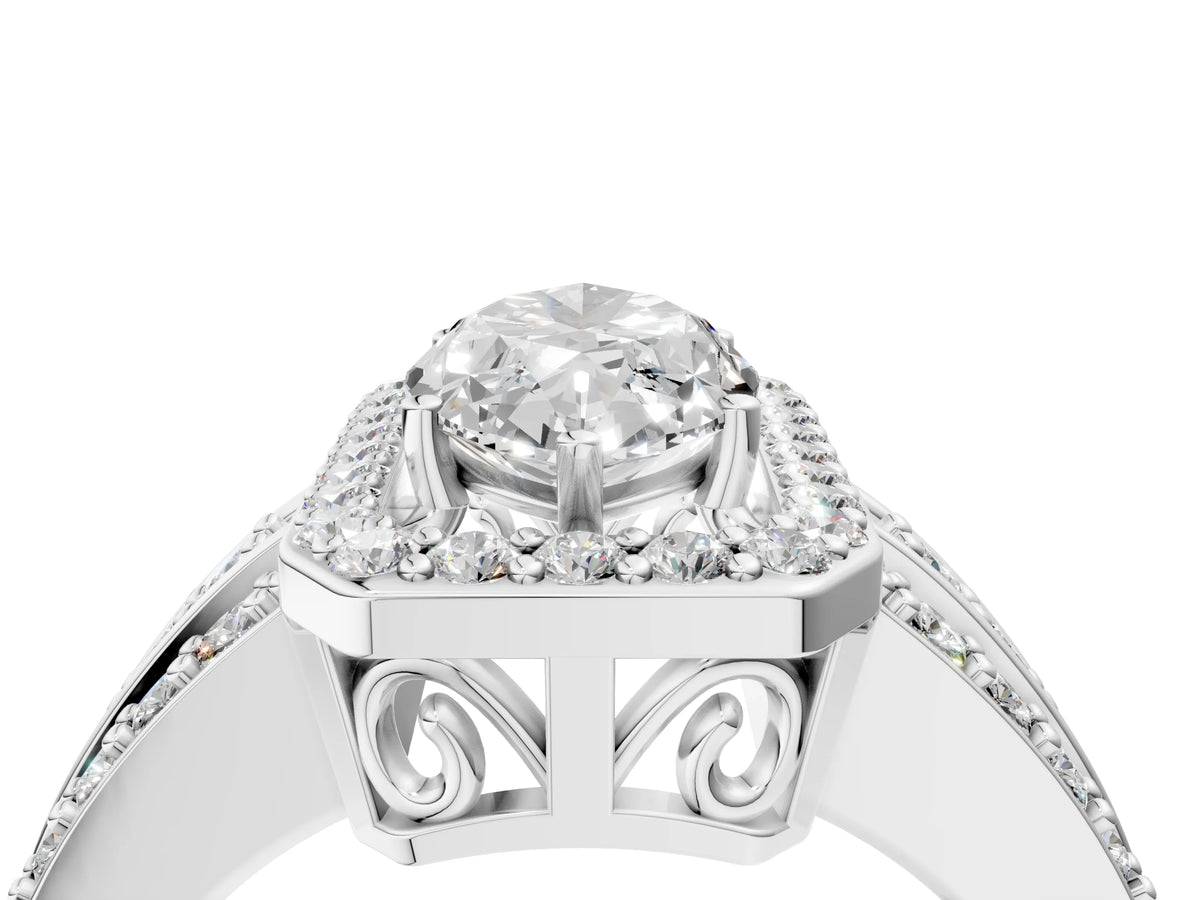 Marquise Cut Diamond Halo Engagement Ring in Platinum with Triple-Row Round Band