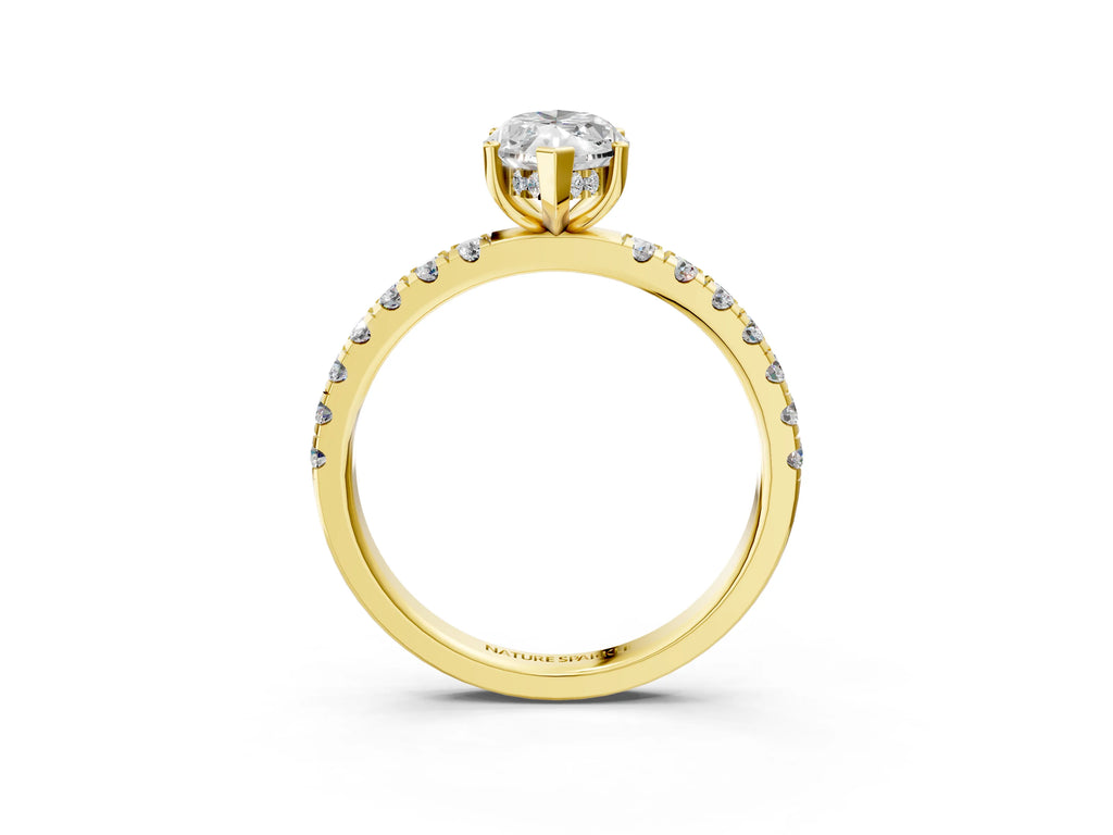 Marquise Cut Diamond Hidden Halo Engagement Ring in Yellow gold with Round Pavé Band