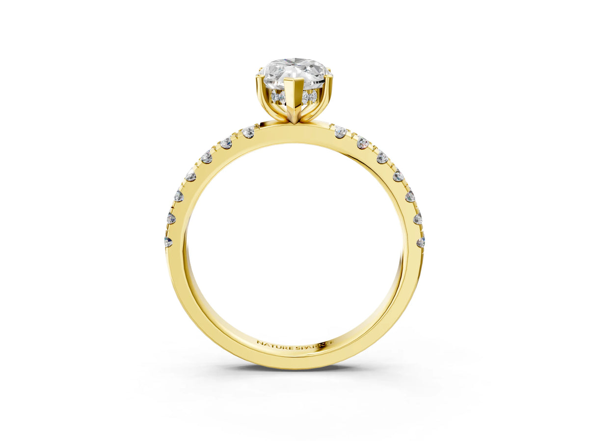Marquise Cut Diamond Hidden Halo Engagement Ring in Yellow gold with Round Pavé Band