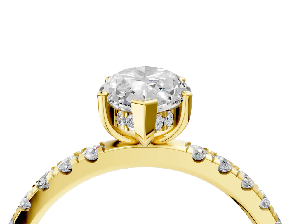 Marquise Cut Diamond Hidden Halo Engagement Ring in Yellow gold with Round Pavé Band