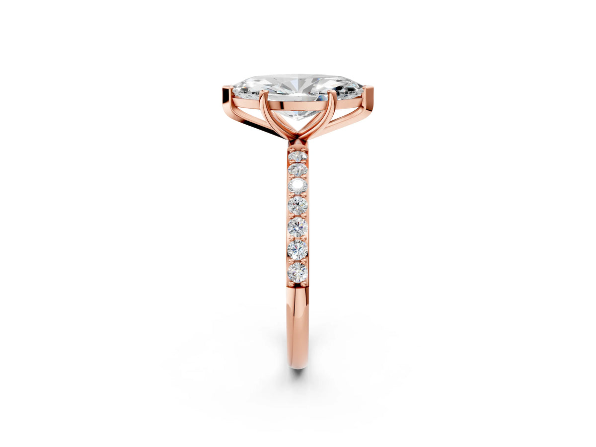 Marquise Cut Diamond Pavé Band Solitaire Ring in Rose gold with Round Accents