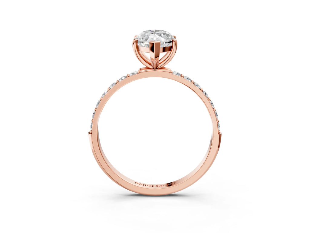 Marquise Cut Diamond Pavé Band Solitaire Ring in Rose gold with Round Accents