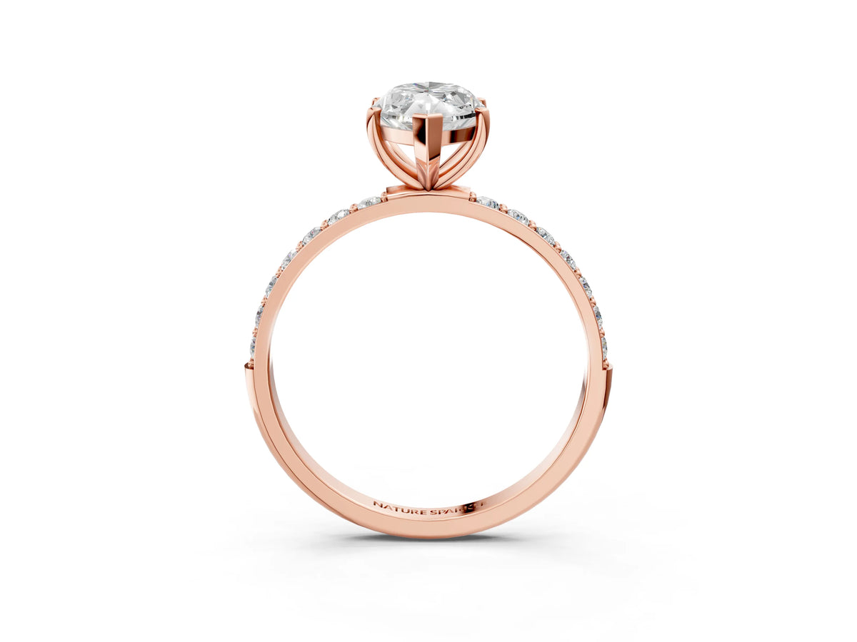 Marquise Cut Diamond Pavé Band Solitaire Ring in Rose gold with Round Accents