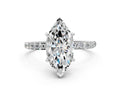 Marquise Cut Diamond Pavé Band Solitaire Ring in Silver with Round Accents