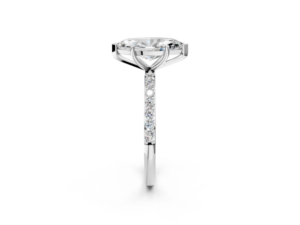 Marquise Cut Diamond Pavé Band Solitaire Ring in Silver with Round Accents