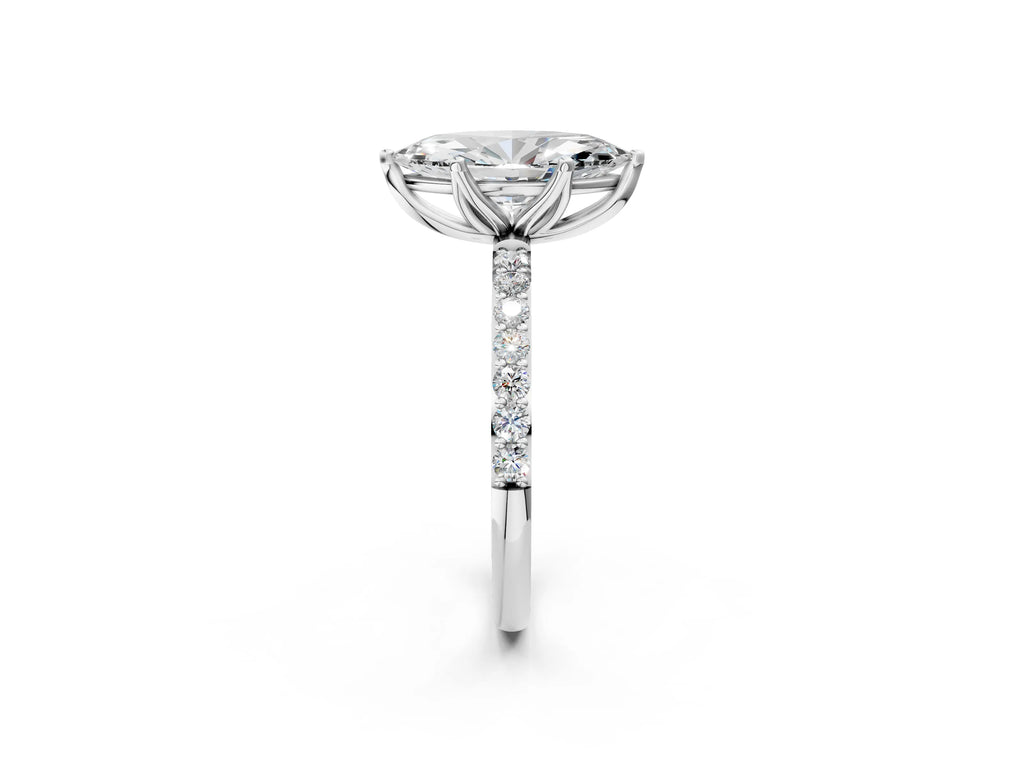 Marquise Cut Diamond Solitaire Ring in Platinum with Round Shared Prong Pavé Band