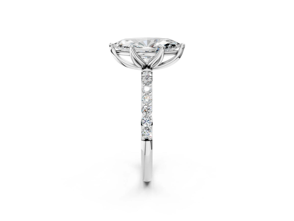 Marquise Cut Diamond Solitaire Ring in Platinum with Round Shared Prong Pavé Band