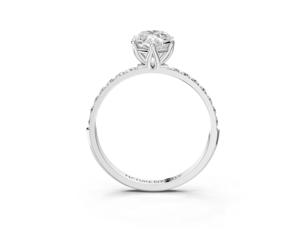 Marquise Cut Diamond Solitaire Ring in Platinum with Round Shared Prong Pavé Band