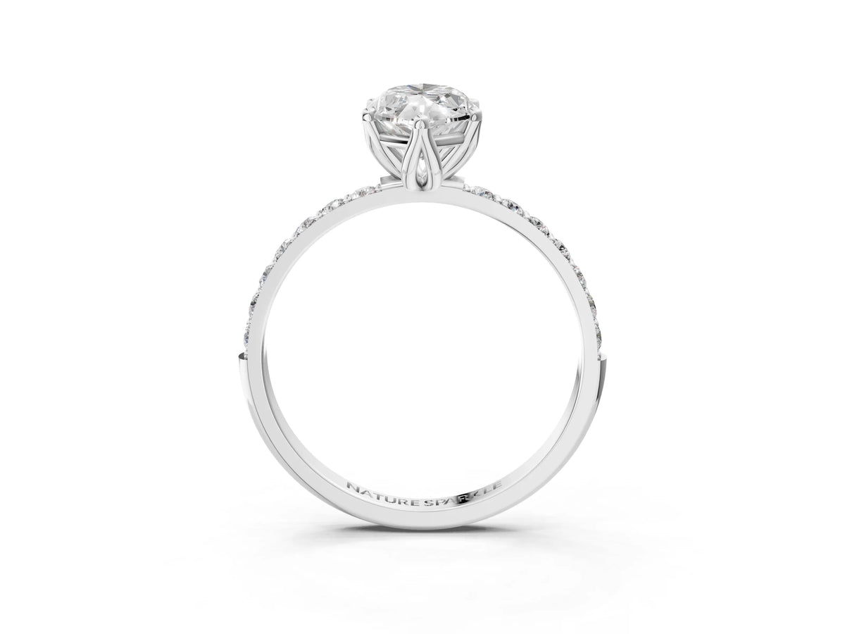 Marquise Cut Diamond Solitaire Ring in Silver with Round Shared Prong Pavé Band
