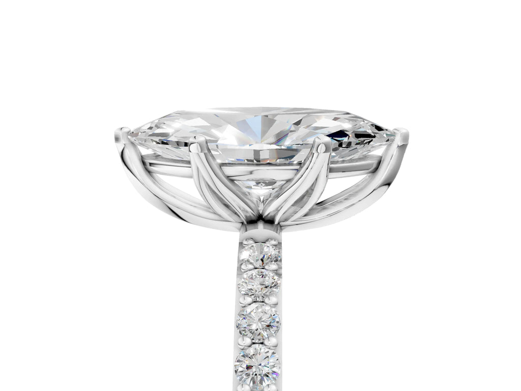 Marquise Cut Diamond Solitaire Ring in Platinum with Round Shared Prong Pavé Band