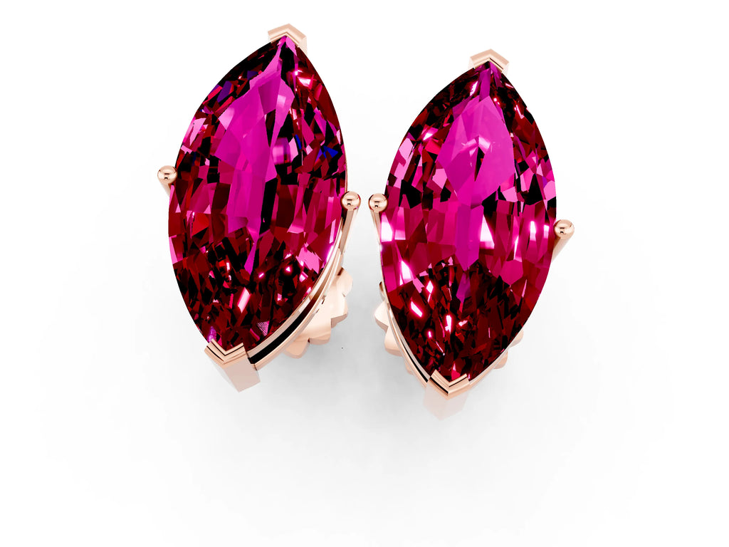 Marquise Cut Garnet Stud Earrings in Rose gold with Basket Setting