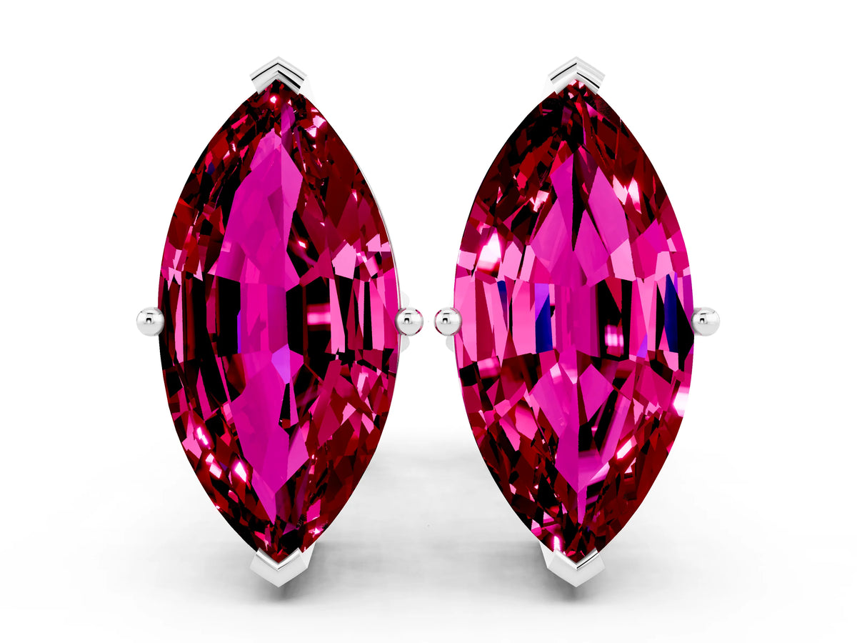 Marquise Cut Garnet Stud Earrings in Silver with Basket Setting