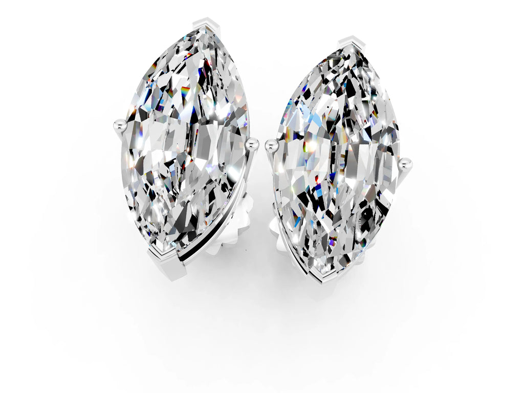Marquise Cut Moissanite Stud Earrings in Platinum with Basket Setting