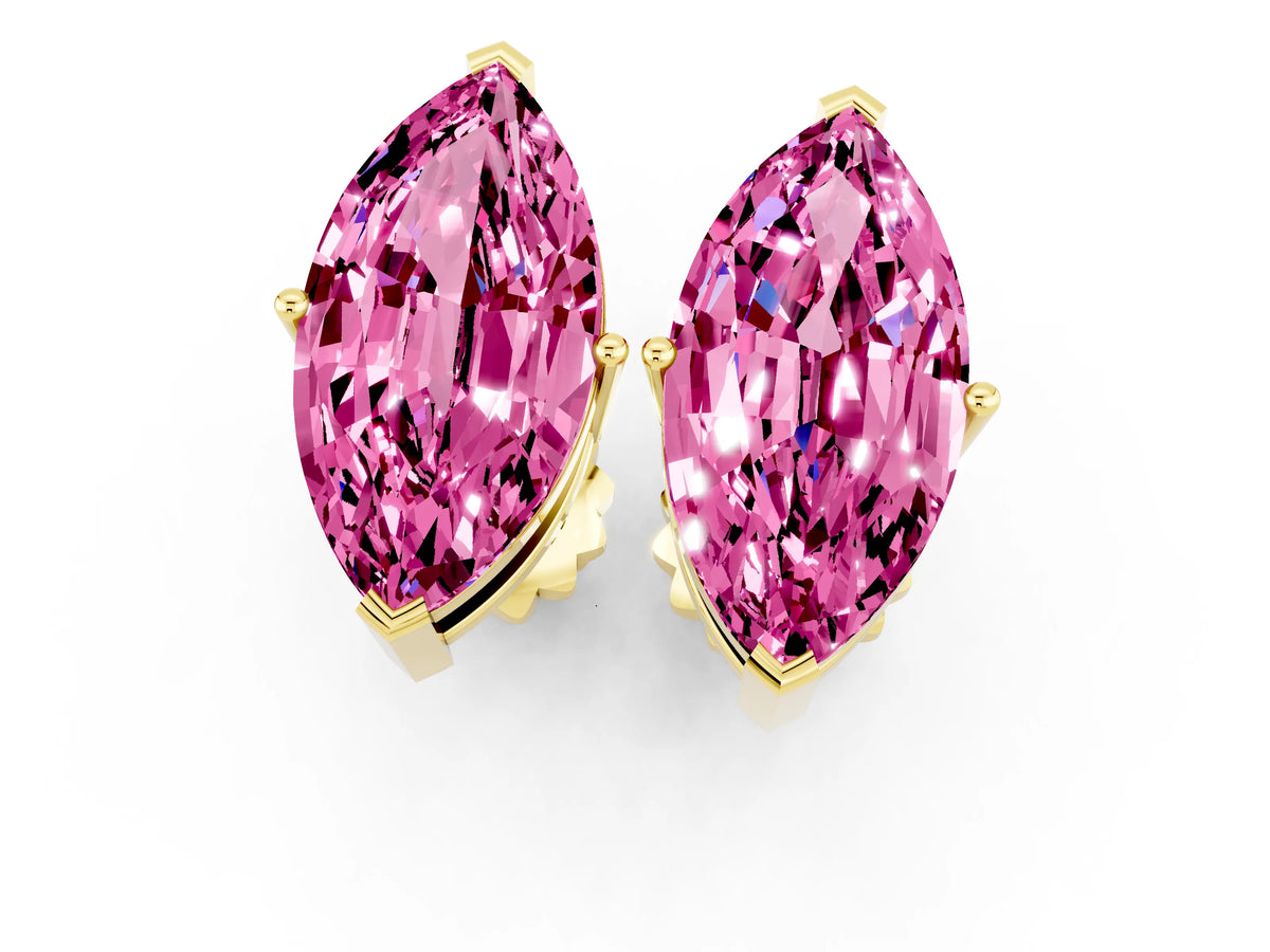 Marquise Cut Pink Sapphire Stud Earrings in Yellow gold with Basket Setting